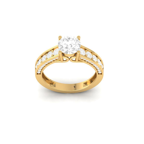 Split Shank Engagement Ring for Her, Solitaire Proposal Ring with Accent Stones, Elegant Handmade Wedding Jewelry