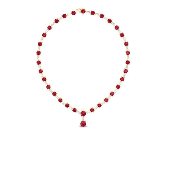 Red Stone Drop Necklace for Women, Baguette Accent Choker, Handmade Festive Jewelry Gift, Bridal or Party Wear Necklace