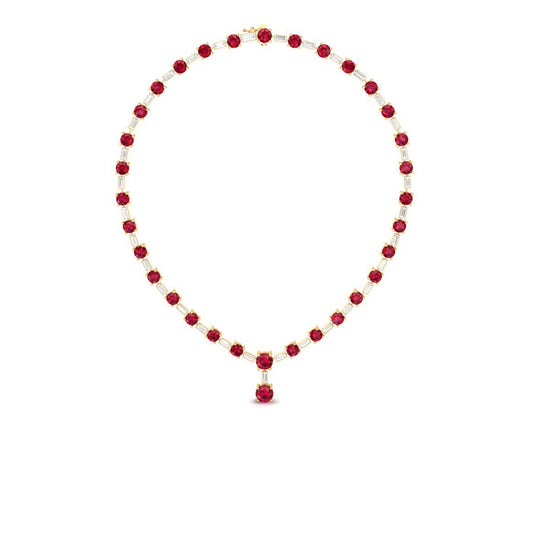 Red Stone Drop Necklace for Women, Baguette Accent Choker, Handmade Festive Jewelry Gift, Bridal or Party Wear Necklace