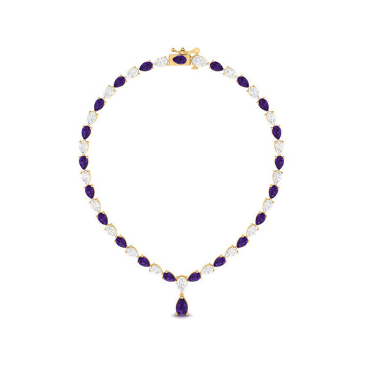 Purple Teardrop Necklace for Women, Pear-Shaped CZ Choker, Handmade Gift Jewelry, Bridal or Festive Wear Statement Necklace