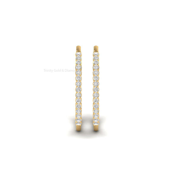 Dainty Gold Hoop Earrings for Women, Moissanite Pave Slim Hoops, Handmade Everyday Jewelry Gift, Sparkly Classic Hoop Earrings