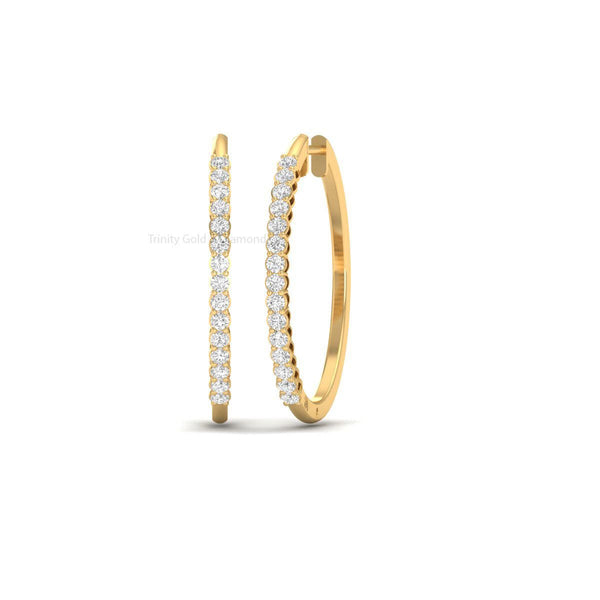 Dainty Gold Hoop Earrings for Women, Moissanite Pave Slim Hoops, Handmade Everyday Jewelry Gift, Sparkly Classic Hoop Earrings