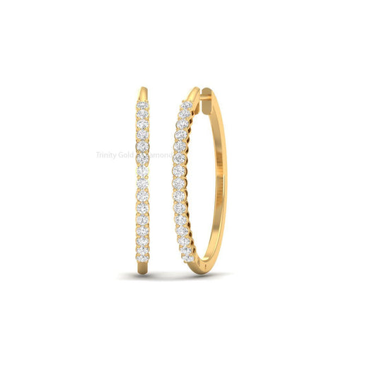 Dainty Gold Hoop Earrings for Women, Moissanite Pave Slim Hoops, Handmade Everyday Jewelry Gift, Sparkly Classic Hoop Earrings
