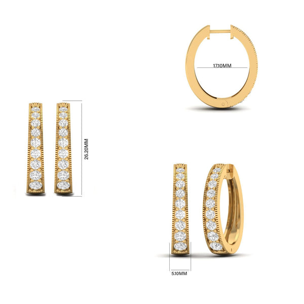 Milgrain Gold Hoop Earrings for Women, Vintage Style Moissanite Huggie Hoops, Handmade Gift Jewelry, Classic Statement Earrings