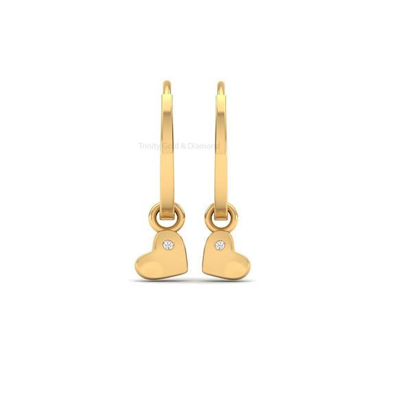 Heart Dangle Huggie Earrings for Women, Gold Mini Moissanite Charm Hoops, Handmade Romantic Everyday Gift Jewelry