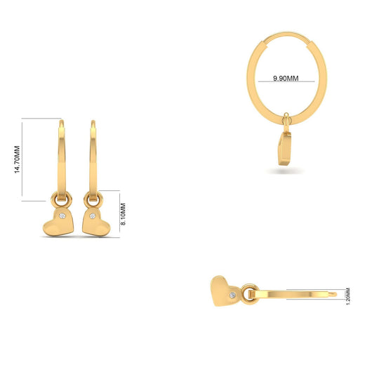 Heart Dangle Huggie Earrings for Women, Gold Mini Moissanite Charm Hoops, Handmade Romantic Everyday Gift Jewelry