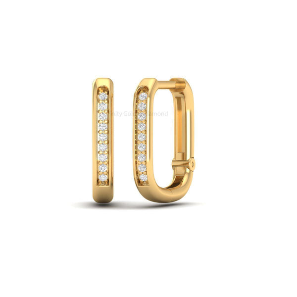 Rectangular Huggie Hoop Earrings for Women, Gold CZ Pave Hinged Hoops, Handmade Modern Everyday Gift Jewelry