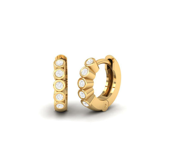 Bezel Set Huggie Hoop Earrings for Women, Gold Mini Moissanite Hoops, Handmade Everyday Gift Jewelry, Dainty Sparkle Earrings