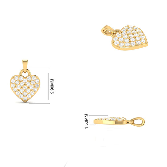 Pave Heart Pendant Necklace Charm for Women, Gold Dainty Moissanite Gift Jewelry, Handmade Love Pendant, Everyday Sparkle Charm