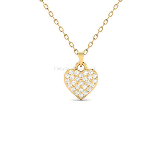 Pave Heart Pendant Necklace Charm for Women, Gold Dainty Moissanite Gift Jewelry, Handmade Love Pendant, Everyday Sparkle Charm