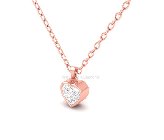 Heart Shape Solitaire Pendant Necklace, Handmade Gold Minimalist Jewelry, Dainty Necklace Gift for Her,  Love Charm