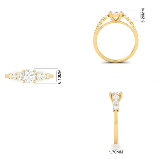 Moissanite Diamond Three Stone Ring in 14KT Yellow Gold Over Sterling Silver | Dainty Round Cut Engagement Ring for Her