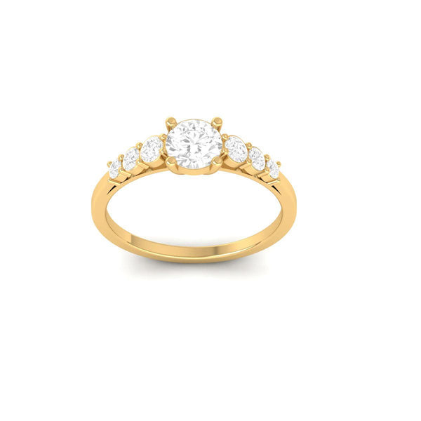 Moissanite Diamond Three Stone Ring in 14KT Yellow Gold Over Sterling Silver | Dainty Round Cut Engagement Ring for Her
