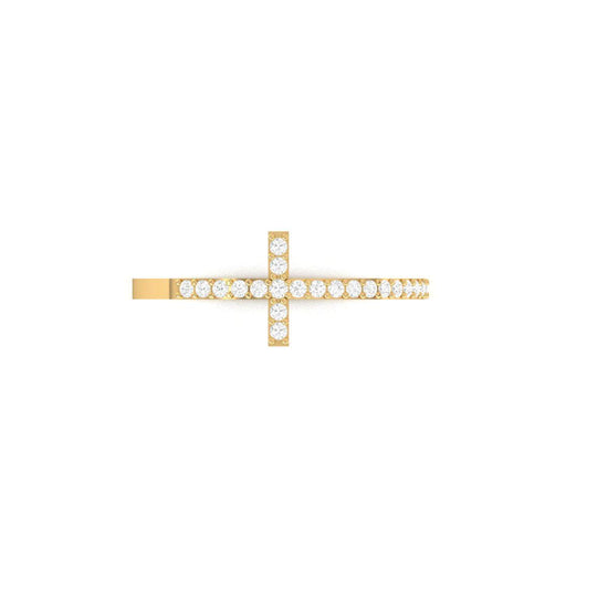 Dainty Cross Ring in 14KT Yellow Gold Over Sterling Silver | Moissanite Christian Faith Jewelry for Women | Minimalist Stackable Ring