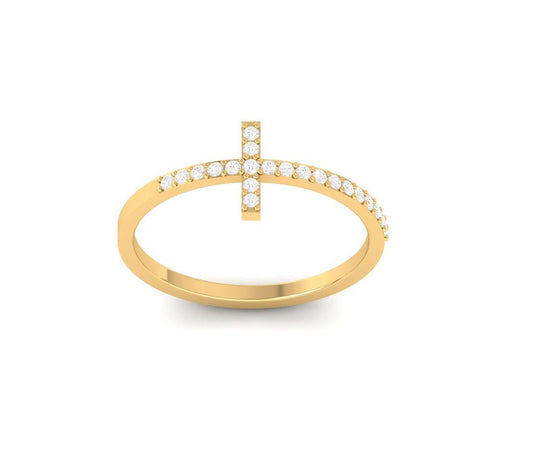 Dainty Cross Ring in 14KT Yellow Gold Over Sterling Silver | Moissanite Christian Faith Jewelry for Women | Minimalist Stackable Ring