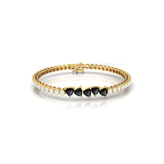 Trillion Black Gemstone Bracelet with Diamonds • Gold Bezel Tennis Bracelet • Handmade Elegant Jewelry Gift for Women • Modern Statement
