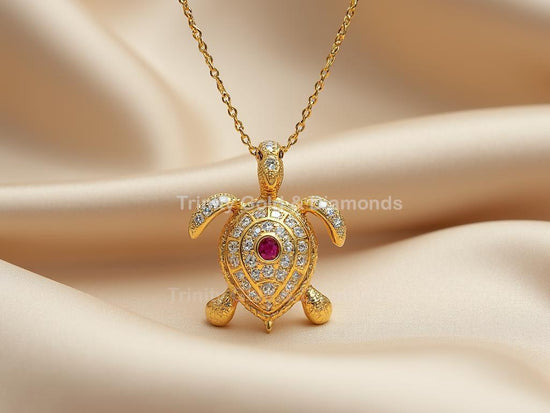 Turtle Pendant Necklace • Ocean Life Jewelry for Her • Cute Sea Animal Necklace • Ruby Accent Turtle Charm • Beachwear Gift