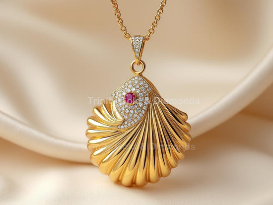 Gold Shell Pendant Necklace • Sculpted Seashell Jewelry Gift • Ocean Beach Charm • Nautical Necklace for Women • Summer Coastal Look