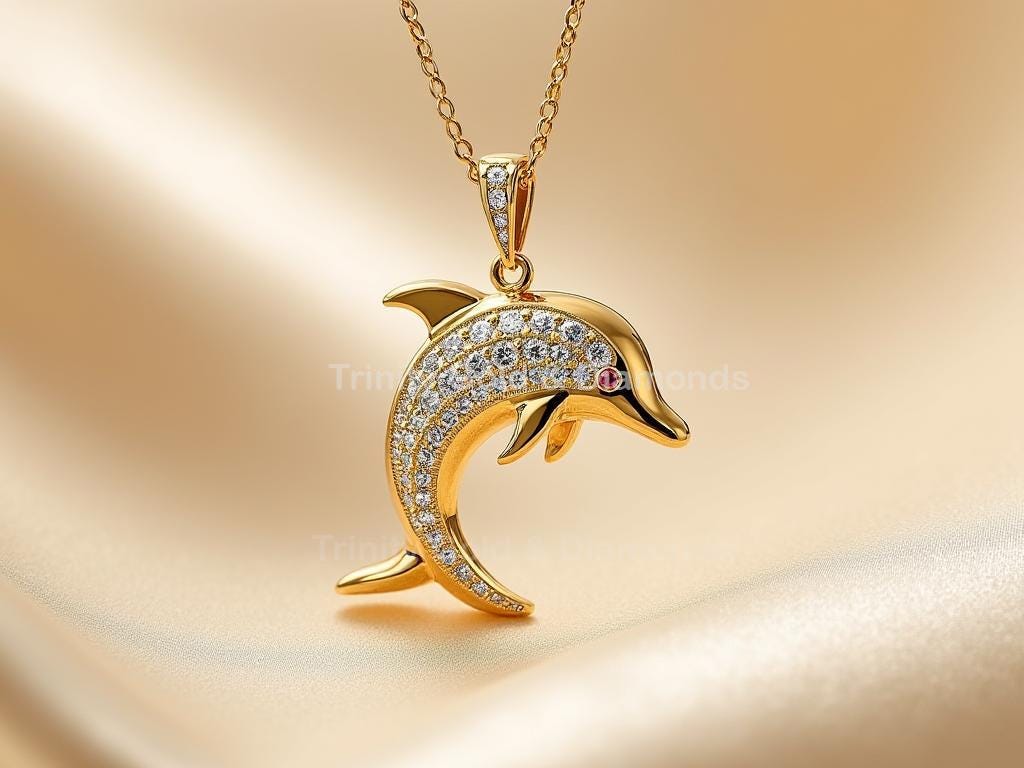 Dolphin Pendant Necklace • Curved Sea Life Jewelry • Sparkly Ocean