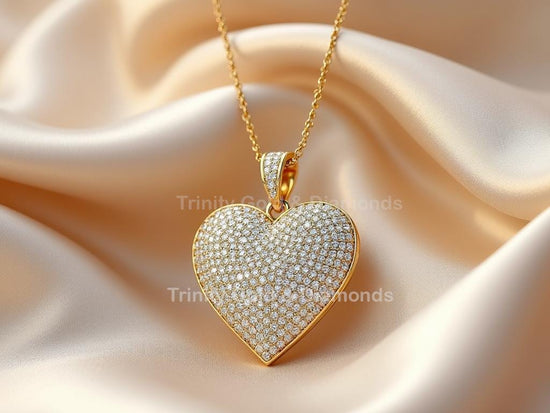 Elegant Full Pavé Heart Pendant Necklace • Gold Sparkle Love Charm for Women • Minimalist Romantic Jewelry • Gift for Her