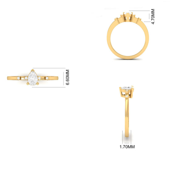 Pear Cut Diamond Solitaire Ring, Dainty Teardrop Promise Ring for Her, Handmade Elegant Gift Jewelry, Anniversary Engagement Ring