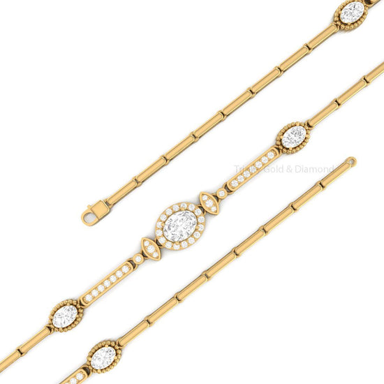 Dainty Gold Bracelet for Women • Oval Centerpiece Bracelet with Sparkling Accents • Elegant Minimalist Jewelry • Gift for Her