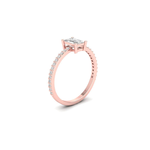 Emerald Cut Solitaire Ring • Pave Band Engagement Ring • Minimalist Elegant Promise Ring • Gift for Her • Dainty Bridal Jewelry