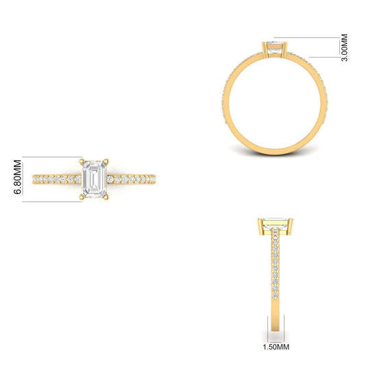 Emerald Cut Solitaire Ring • Pave Band Engagement Ring • Minimalist Elegant Promise Ring • Gift for Her • Dainty Bridal Jewelry