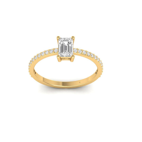 Emerald Cut Solitaire Ring • Pave Band Engagement Ring • Minimalist Elegant Promise Ring • Gift for Her • Dainty Bridal Jewelry