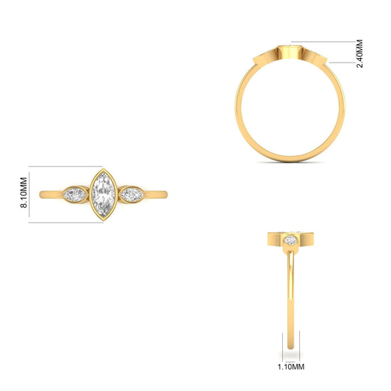 Marquise Trio Bezel Ring • Dainty Three Stone Engagement Ring • Elegant Minimalist Ring for Her • Unique Promise Gift Jewelry