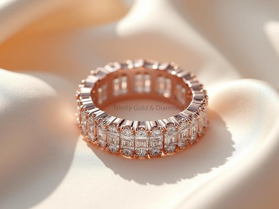 Princessand Round Diamond Eternity Band • Rose Gold Full Eternity Wedding Ring • Statement Bridal Band • Moissanite Gift for Her
