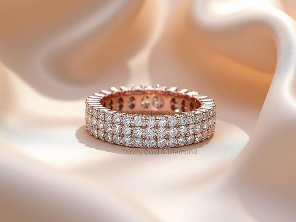 Triple Row Diamond Eternity Band • Rose Gold Full Eternity Ring for Women • Wide Statement Wedding Band • Luxury Lab Grown Diamond Jewelry