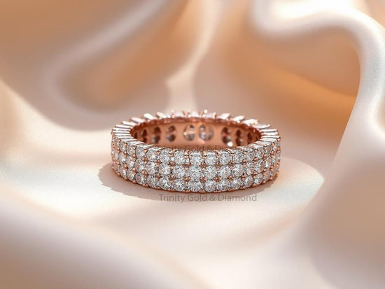 Triple Row Diamond Eternity Band • Rose Gold Full Eternity Ring for Women • Wide Statement Wedding Band • Luxury Lab Grown Diamond Jewelry