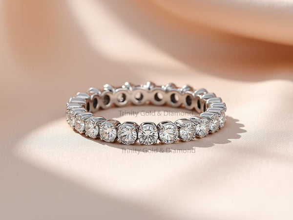 Lab Grown Diamond Eternity Band • Round Cut White Gold Ring • Full Eternity Wedding Band • Ethical Fine Jewelry Gift for Women