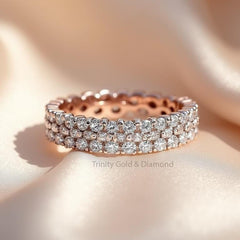 Triple Row Lab Grown Round Diamond Eternity Band • Rose Gold Full Eternity Wedding Ring • Elegant Wide Band Ring • Sparkling Gift for Her