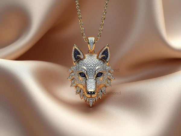 Wolf Head Pendant Necklace for Men • Gold Animal Totem Jewelry • Icy CZ Pave Handmade Statement Gift • Strength & Protection Symbol