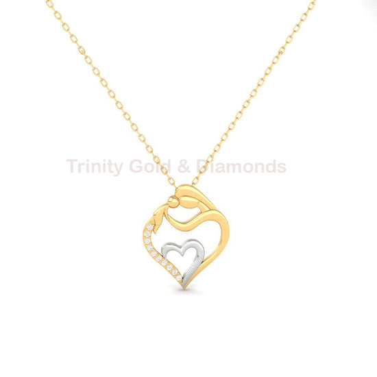 Mother and Child Heart Necklace, 18K Gold Over Sterling Silver, Diamond Accent Pendant, Handmade Gift for Mom, Mother’s Day Jewelry