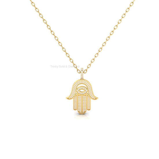 Hamsa Hand Necklace with Moissanite , Handmade Gold Dainty Pendant, Evil Eye Protection Charm Jewelry Gift for Women