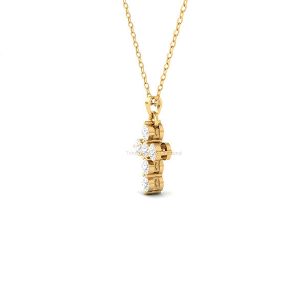 Round Stone Cross Pendant, Handmade Gold Religious Necklace, Dainty Faith Jewelry Gift for Her, Spiritual Christian Charm