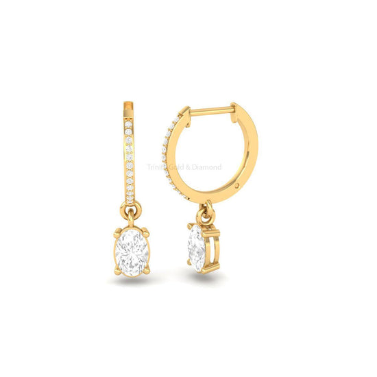 Oval Drop Dangle Earrings for Women, Sparkling Stone Huggie Earrings, Elegant Everyday Earrings, Minimalist Jewelry Gift