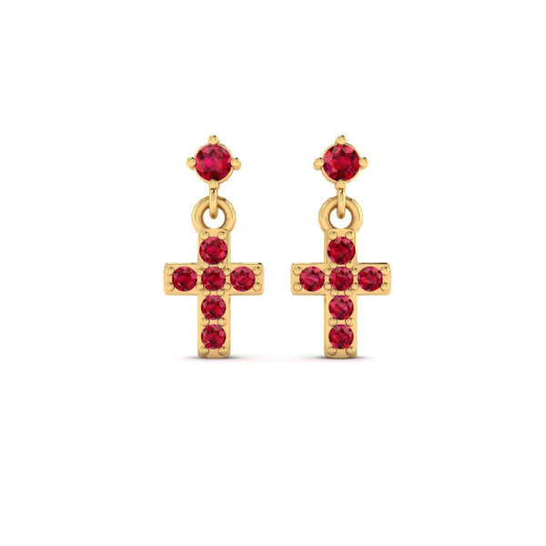 Purple Cross Dangle Earrings, Gemstone-Inspired Faith Earrings for Women, Religious Minimalist Studs, Gift Jewelry
