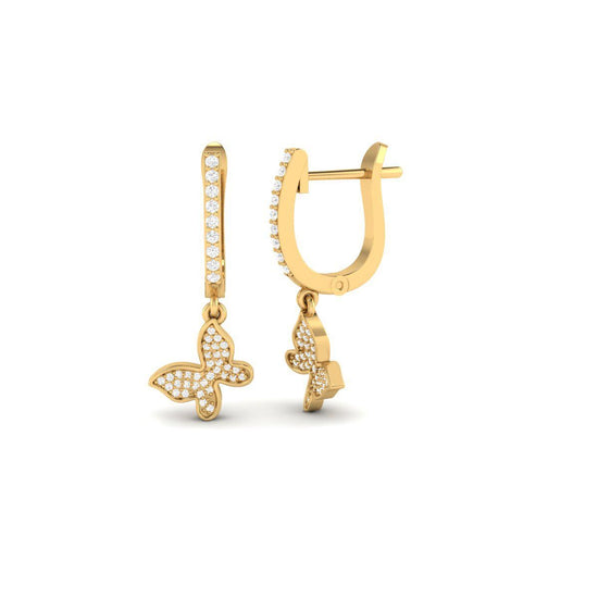 Butterfly Dangle Hoop Earrings, Sparkling Insect Drop Earrings for Women, Cute Everyday Jewelry Gift, Minimalist Style