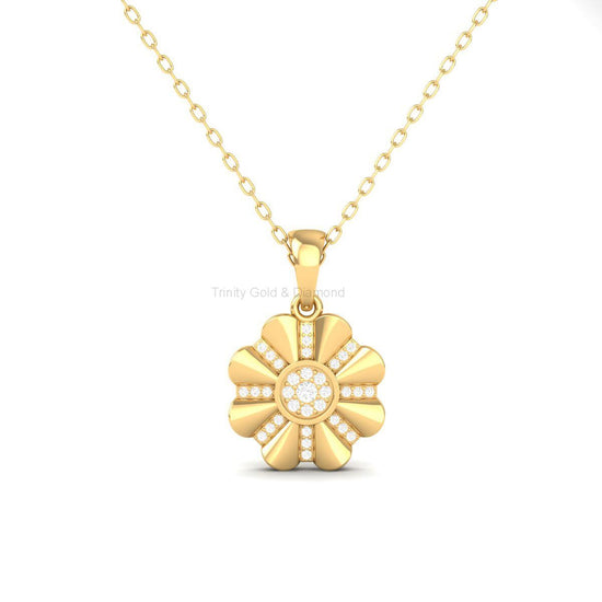 Gold Flower Diamond Pendant Necklace for Women, 14K Gold Plated Dainty Floral Charm Necklace, Handmade Jewelry Gift for Her