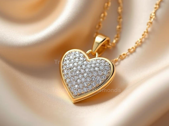 Pave Heart • Gold Bezel Heart • Sparkling Silver • Detailed Pendant • Elegant Heart • Perfect Lab Grown Diamond Heart Pendant for Women •