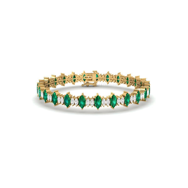 Emerald and Diamond Tennis Bracelet for Women • Marquise Cut Gemstone Gold Bracelet • Handmade Bridal Jewelry • Luxury Gift for Her