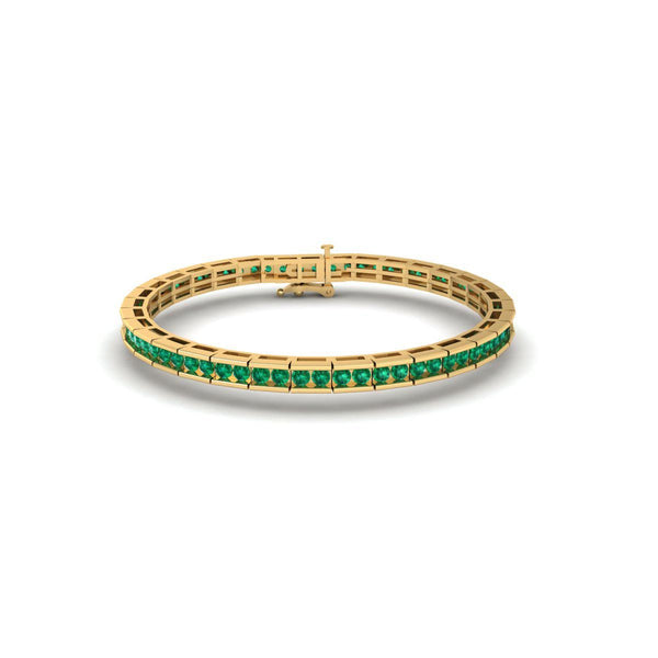 Emerald Channel Set Tennis Bracelet • Gold Green Gemstone Bracelet for Women • Handmade Luxury Jewelry • Elegant Gift for Her