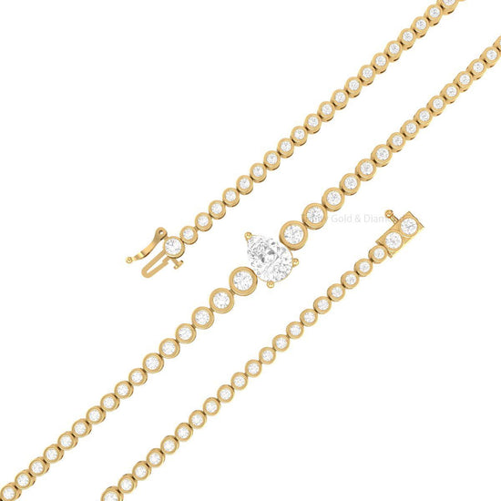 Minimalist Diamond Bracelet with Pear Center • Dainty Gold Bezel Set Bracelet for Women • Handmade Elegant Gift Jewelry