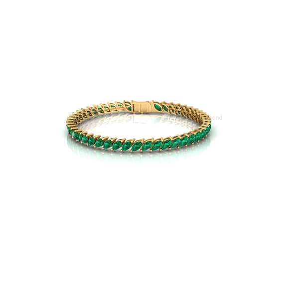Marquise Emerald Vine Bracelet • Gold Leaf Style Tennis Bracelet for Women • Handmade Gemstone Jewelry • Elegant Gift for Her