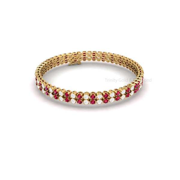 Ruby Diamond Tennis Bracelet For Women, Handmade 14K Gold Plated Gift Jewelry, Dainty Red White Gemstone Bangle for Her