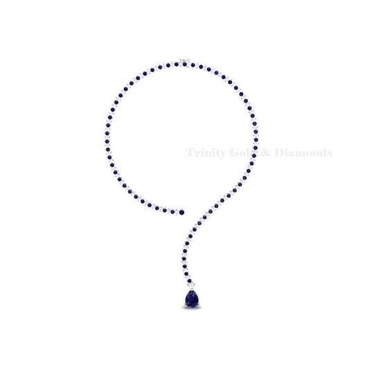 Sapphire Drop Choker Necklace • Dainty Blue Gemstone Tennis Choker • Sterling Silver Adjustable Necklace • Bridal, Evening Jewelry Gift